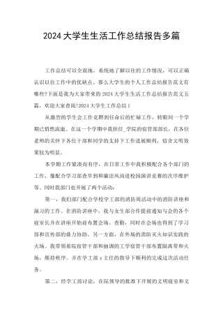 2024大学生生活工作总结报告多篇