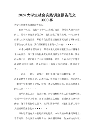 2024大学生社会实践调查报告范文3000字