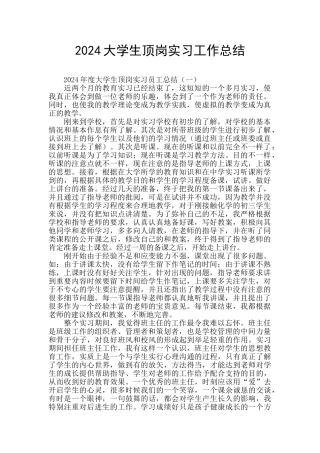 2024大学生顶岗实习工作总结