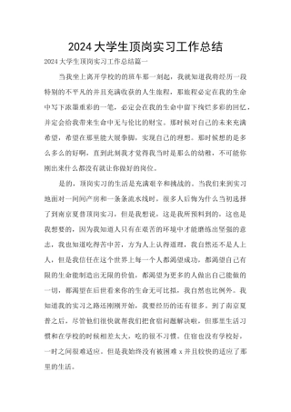 2024大学生顶岗实习工作总结