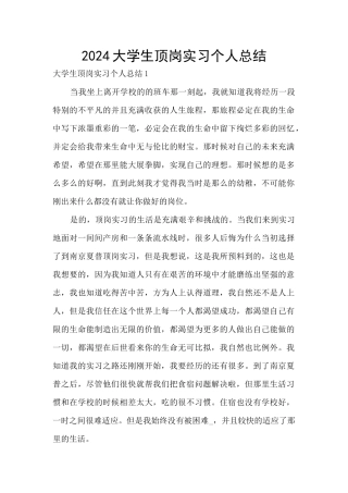 2024大学生顶岗实习个人总结