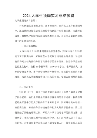 2024大学生顶岗实习总结多篇