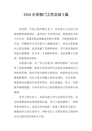2024大学部门工作总结3篇