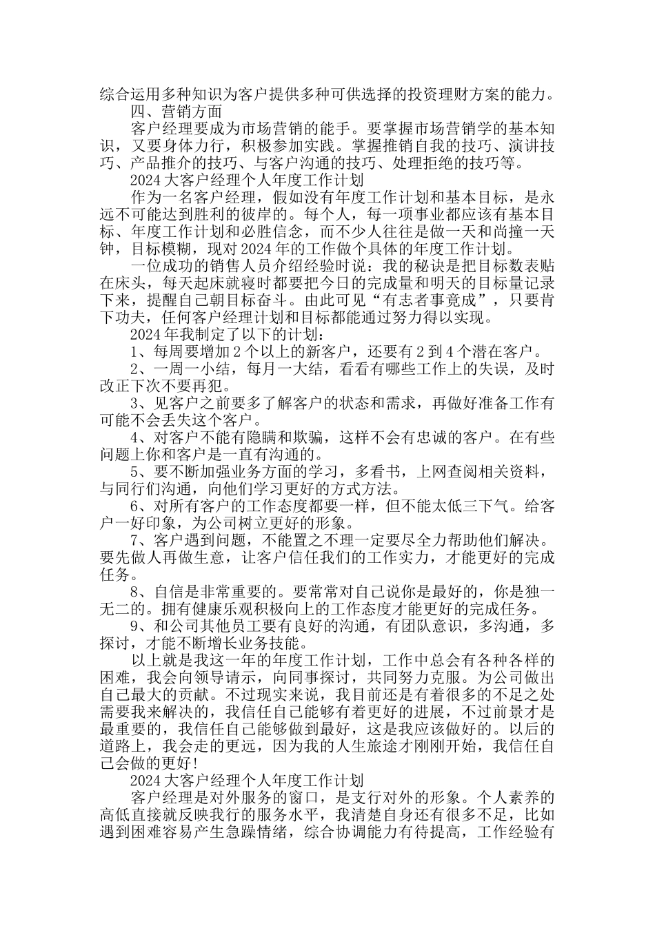 2024大客户经理个人工作计划模板_第3页