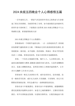 2024央视五四晚会个人心得感悟五篇