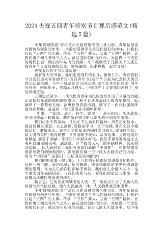 2024央视五四青年特别节目观后感范文