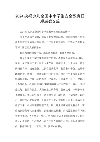 2024央视少儿全国中小学生安全教育日观后感5篇