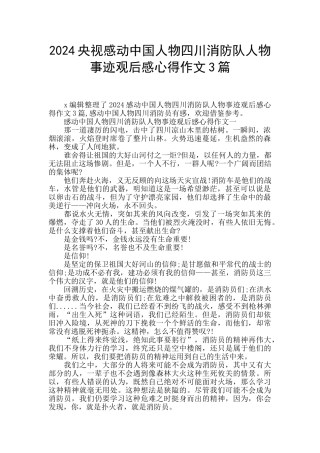 2024央视感动中国人物四川消防队人物事迹观后感心得作文3篇