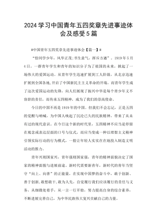 2024学习中国青年五四奖章先进事迹体会及感受5篇
