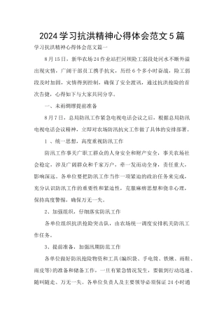 2024学习抗洪精神心得体会范文5篇