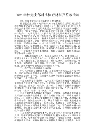 2024学校党支部对照检查材料及整改措施
