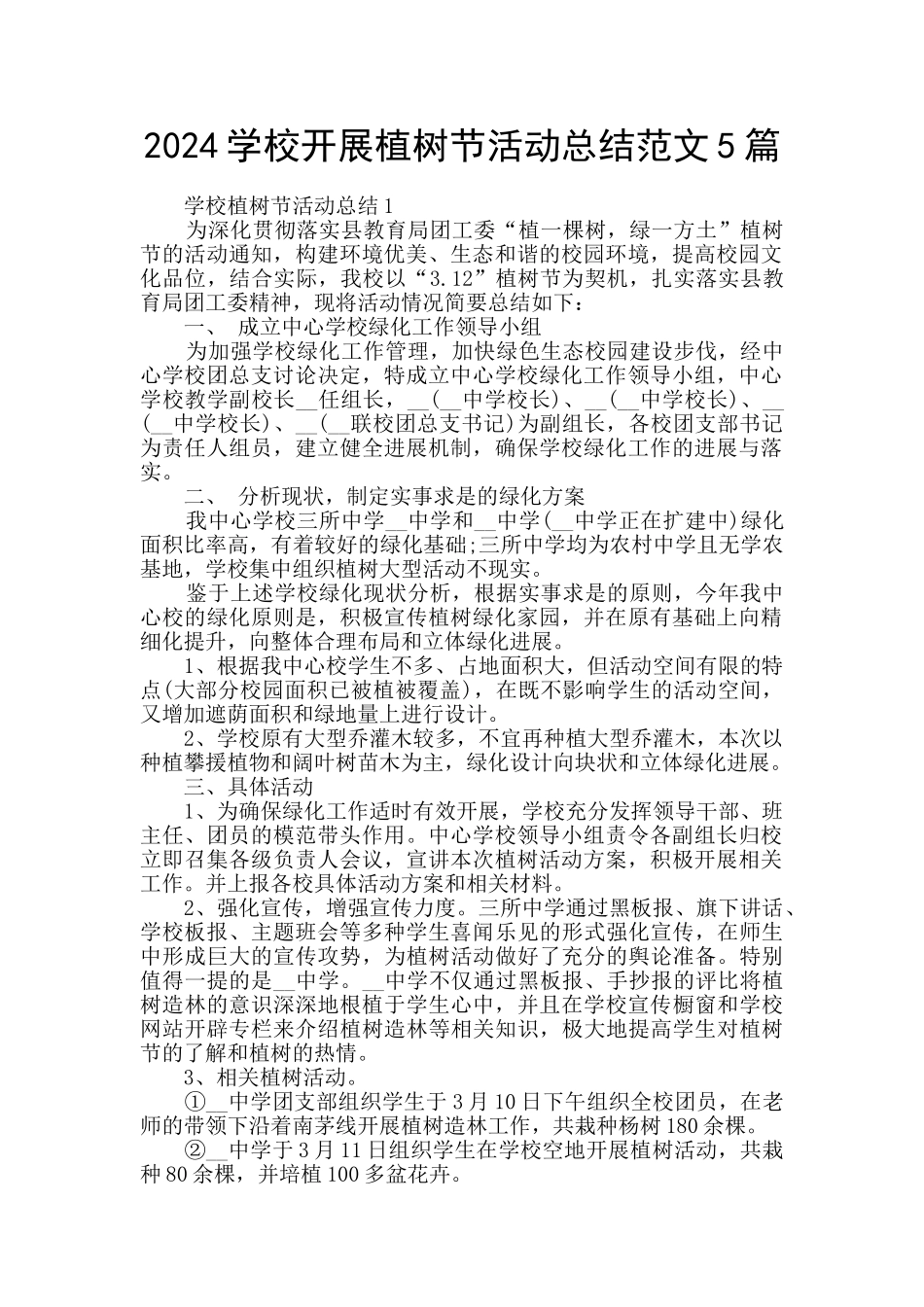 2024学校开展植树节活动总结范文5篇_第1页