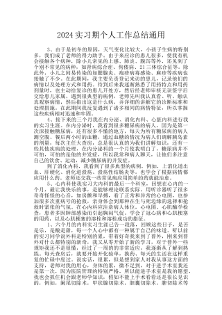 2024实习期个人工作总结通用