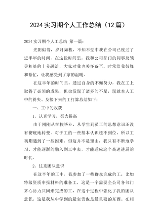 2024实习期个人工作总结