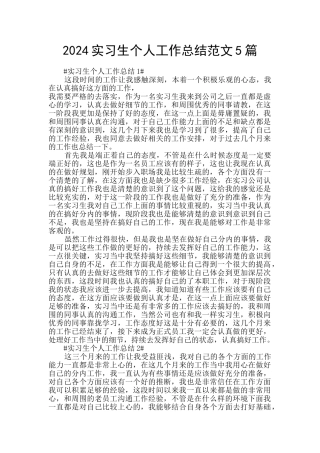 2024实习生个人工作总结范文5篇
