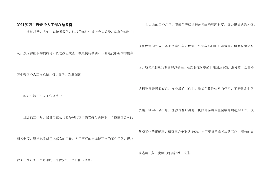 2024实习生转正个人工作总结5篇_第1页