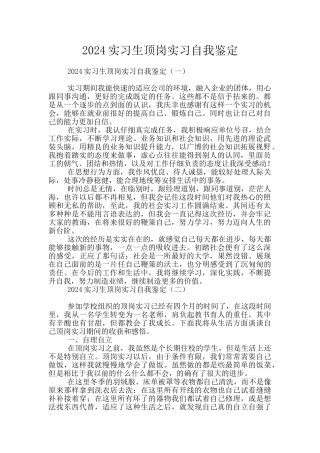 2024实习生顶岗实习自我鉴定