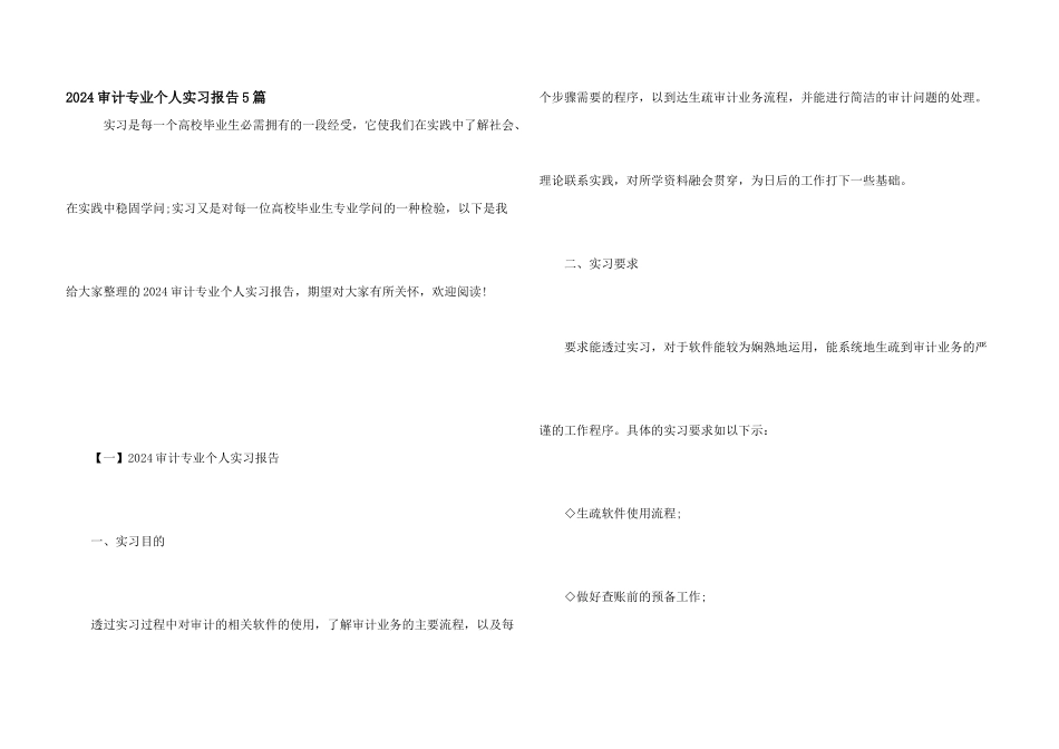 2024审计专业个人实习报告5篇_第1页