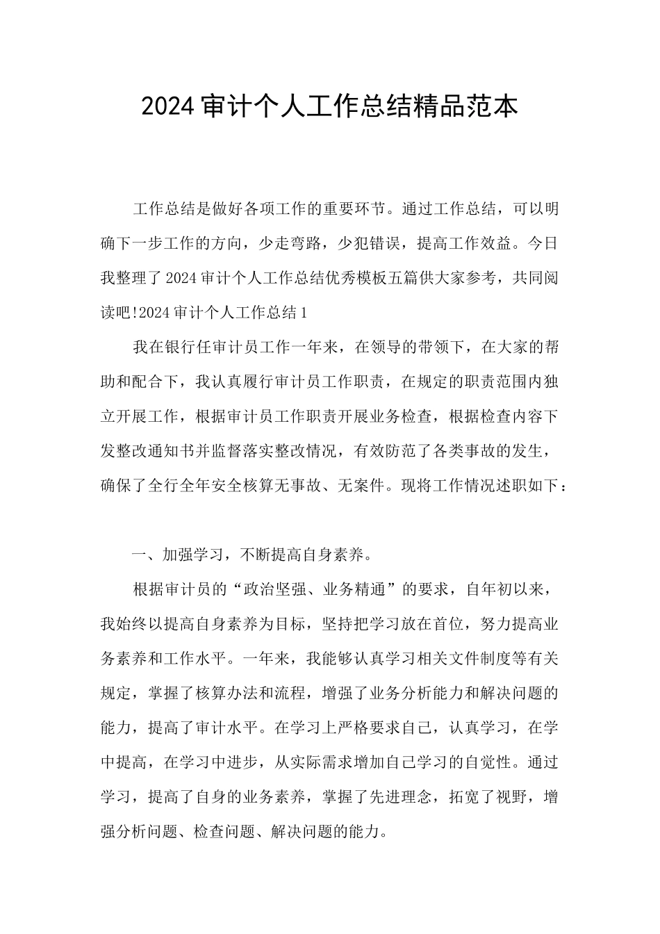 2024审计个人工作总结精品范本_第1页