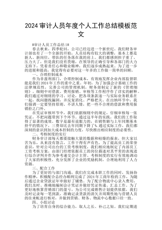 2024审计人员年度个人工作总结模板范文