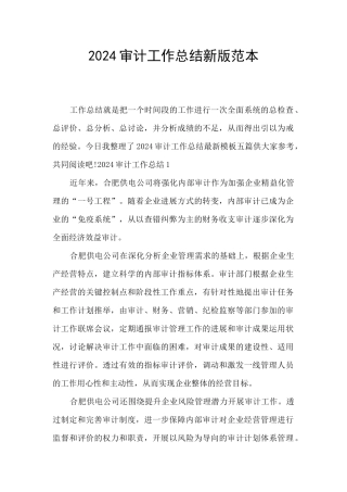 2024审计工作总结新版范本