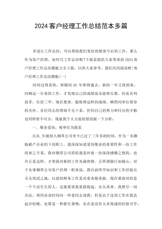 2024客户经理工作总结范本多篇