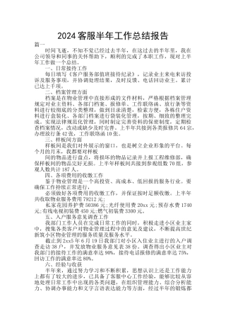 2024客服半年工作总结报告