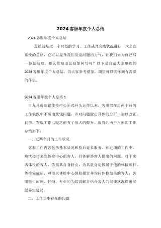 2024客服年度个人总结