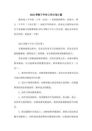 2024导购下半年工作计划5篇