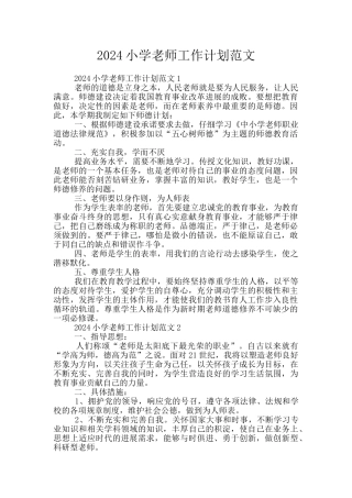 2024小学教师工作计划范文