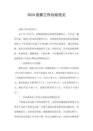 2024巡察工作总结范文