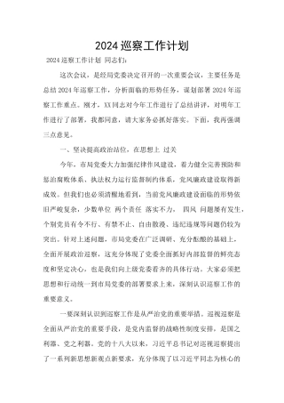 2024巡察工作计划