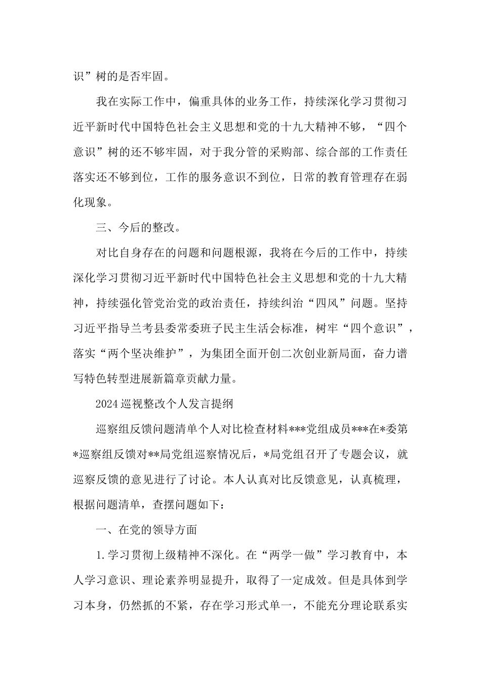 2024巡视整改个人发言提纲_第3页