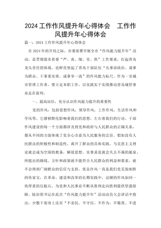 2024工作作风提升年心得体会