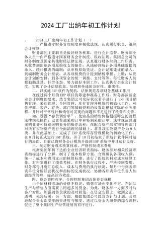 2024工厂出纳年初工作计划