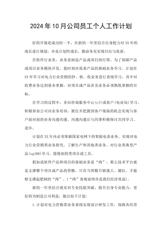 2024年10月公司员工个人工作计划