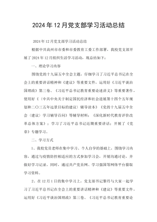2024年12月党支部学习活动总结