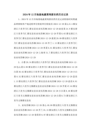2024年12月场基地蔬菜残留农药历史记录