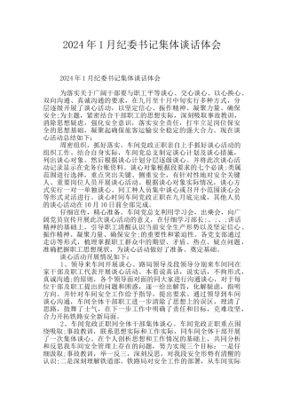 2024年1月纪委书记集体谈话体会