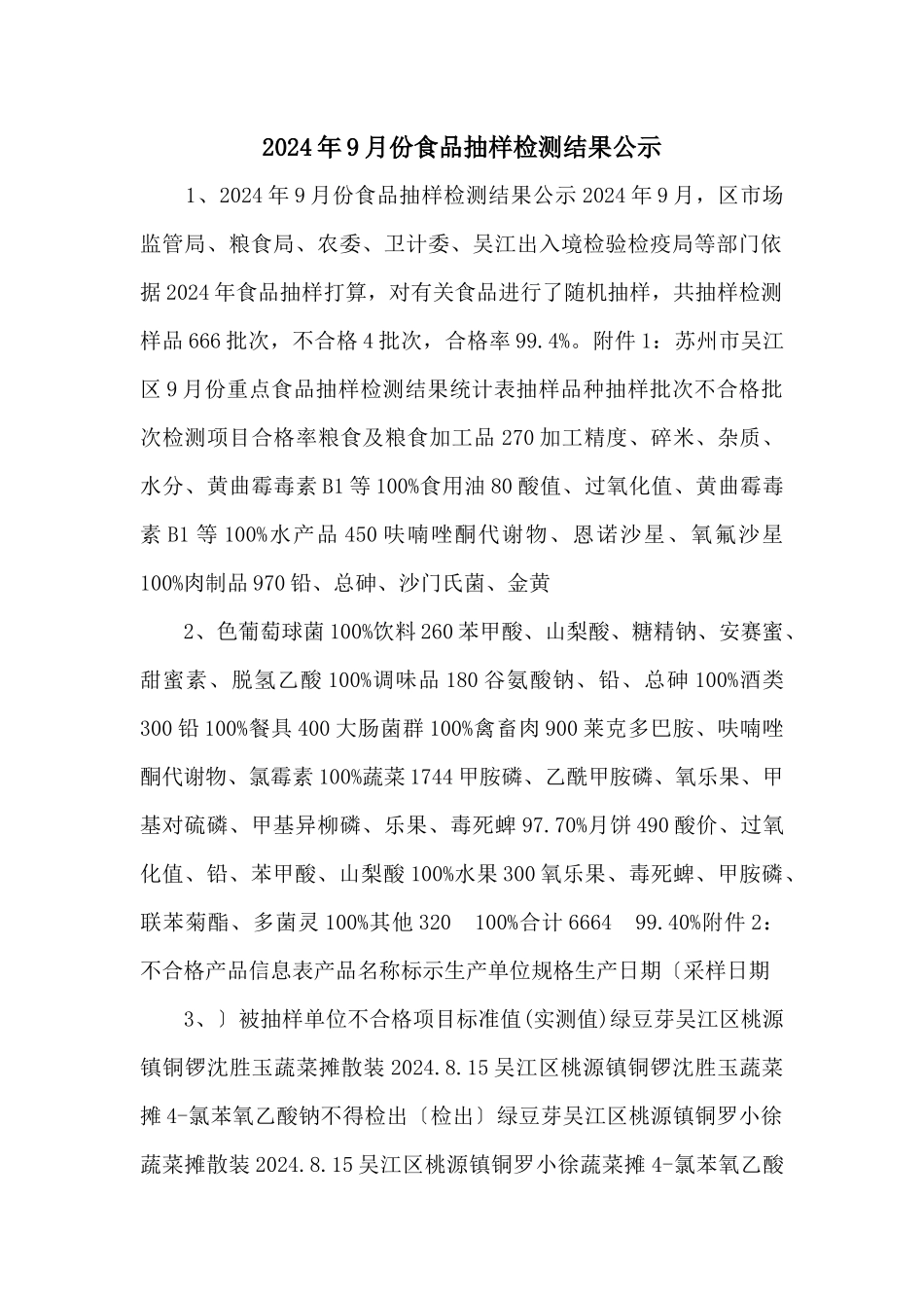2024年9月份食品抽样检测结果公示_第1页