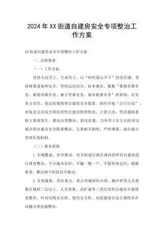 2024年XX街道自建房安全专项整治工作方案