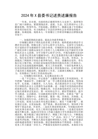 2024年X县委书记述责述廉报告