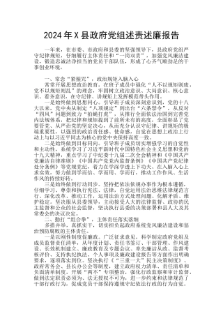 2024年X县政府党组述责述廉报告