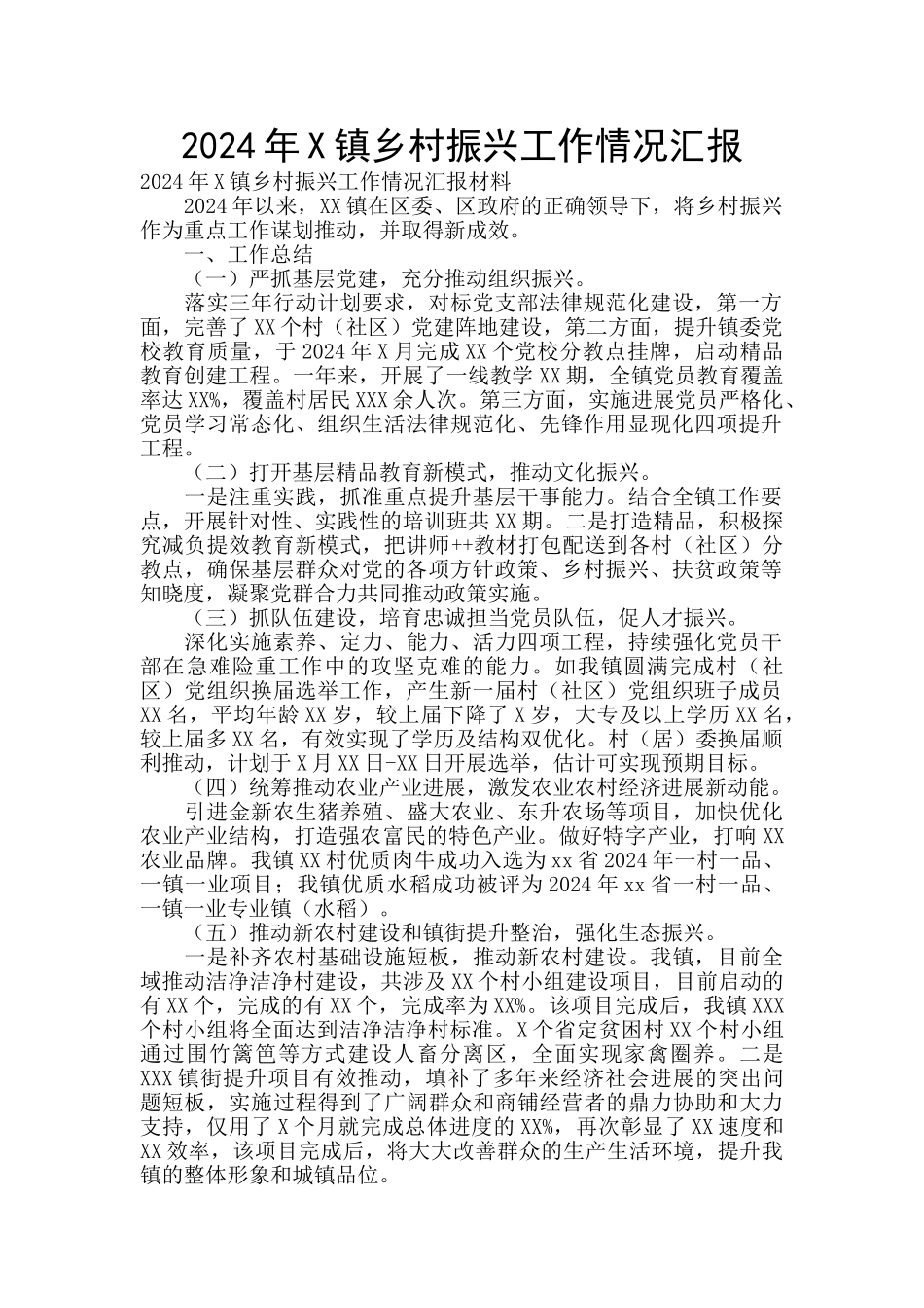 2024年X镇乡村振兴工作情况汇报_第1页