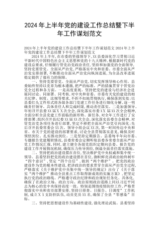2024年上半年党的建设工作总结暨下半年工作谋划范文
