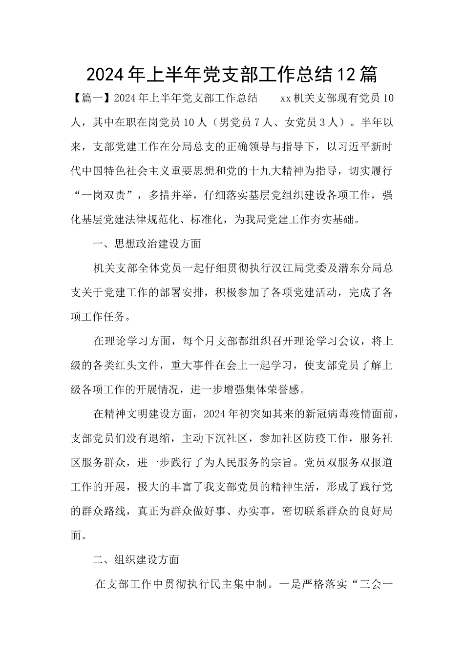 2024年上半年党支部工作总结12篇_第1页