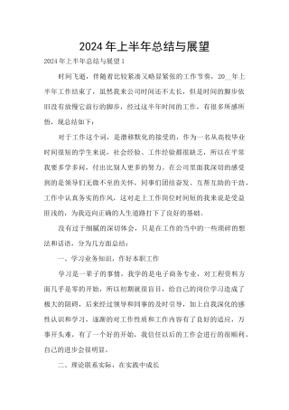2024年上半年总结与展望