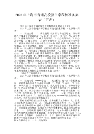 2024年上海市普通高校招生章程核准备案表
