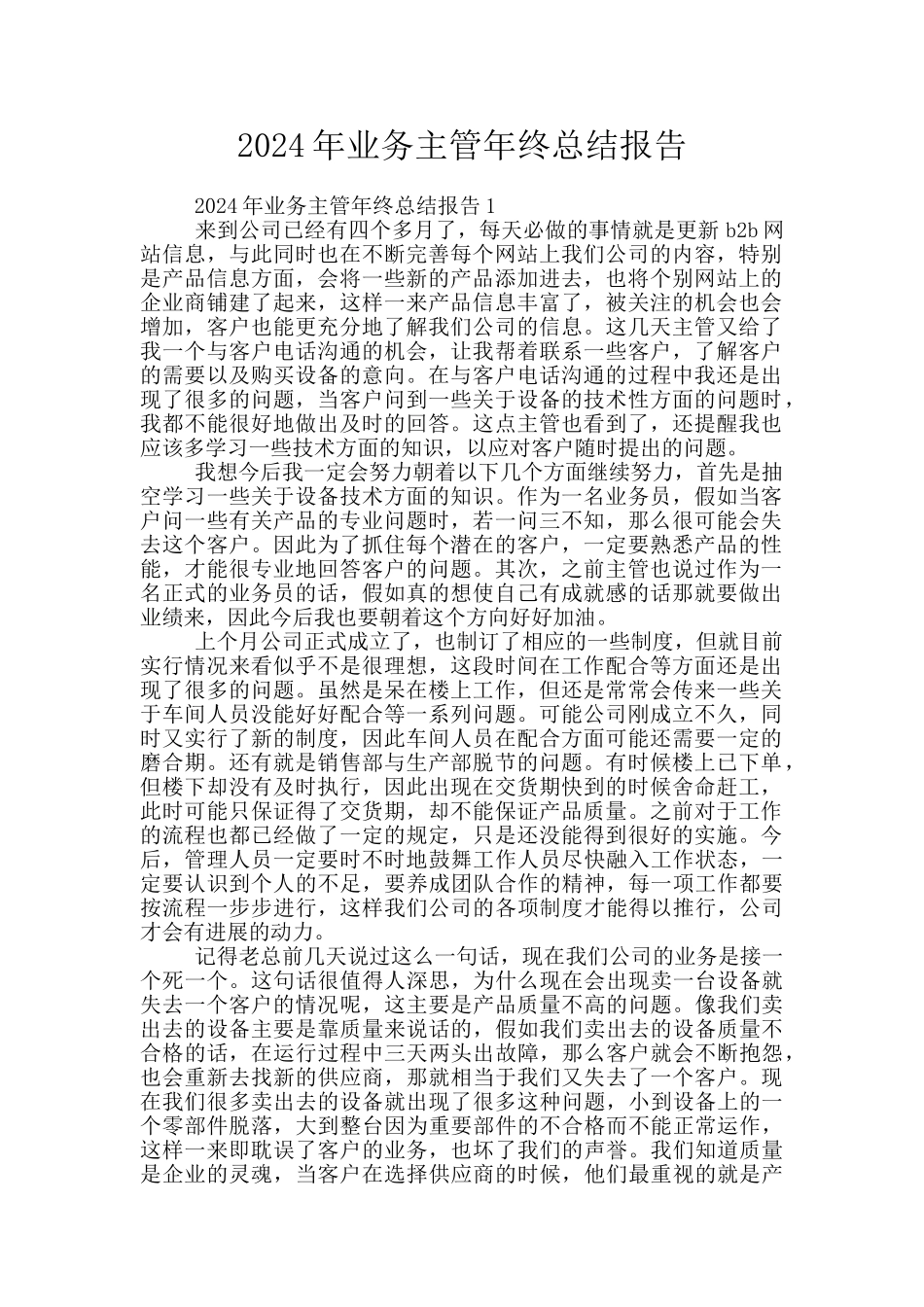 2024年业务主管年终总结报告_第1页