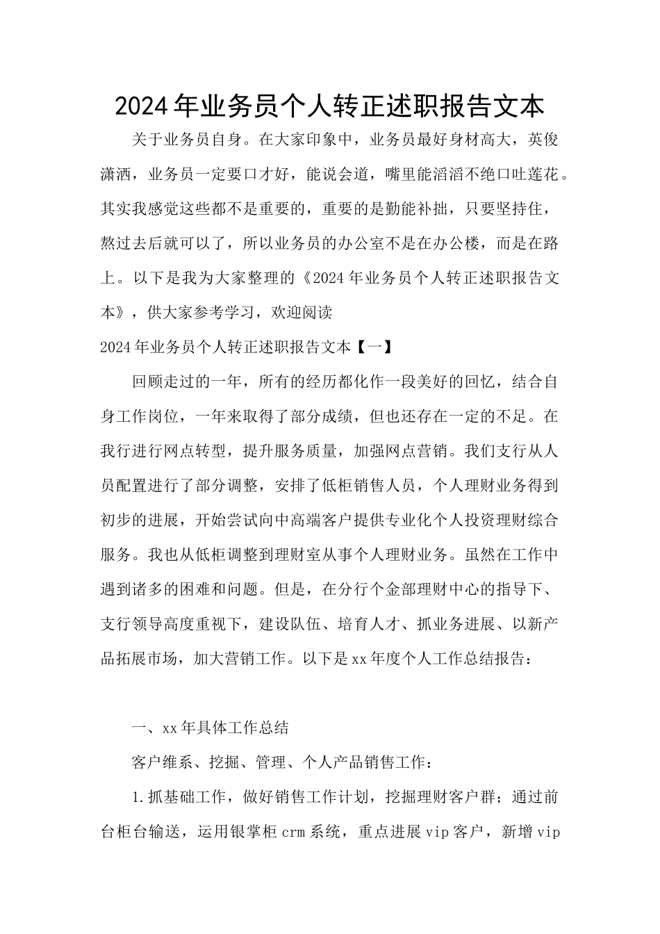 2024年业务员个人转正述职报告文本_第1页